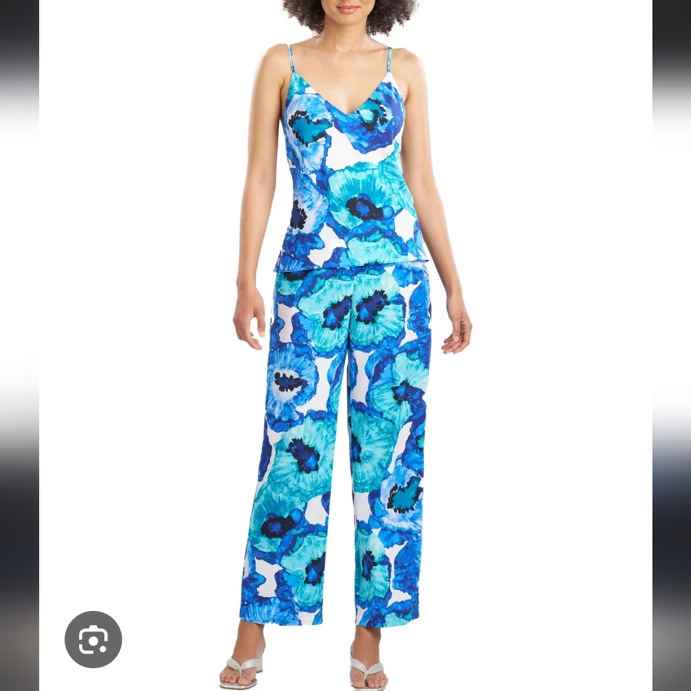 Natori Blue Wide Leg Pants with Abstract Design